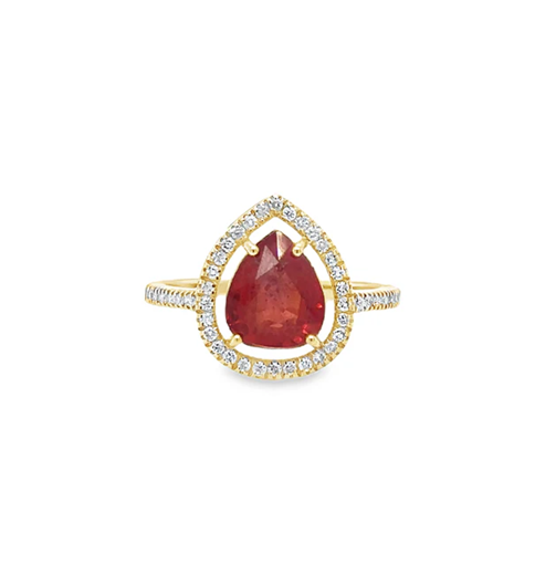 14KT YELLOW GOLD ORANGE SAPPHIRE AND DIAMONDS RING
