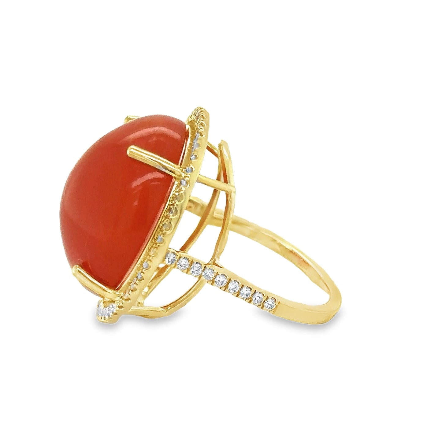 14KT YELLOW GOLD ORANGE SAPPHIRE AND DIAMONDS RING