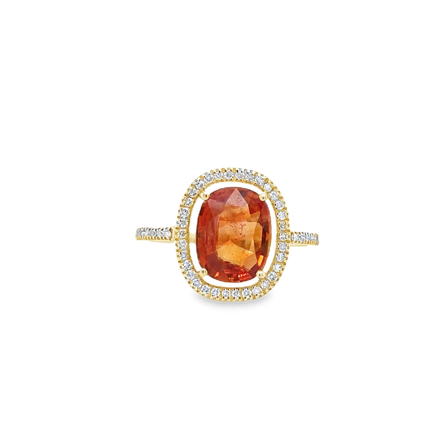 14KT YELLOW GOLD ORANGE SAPPHIRE AND DIAMONDS RING