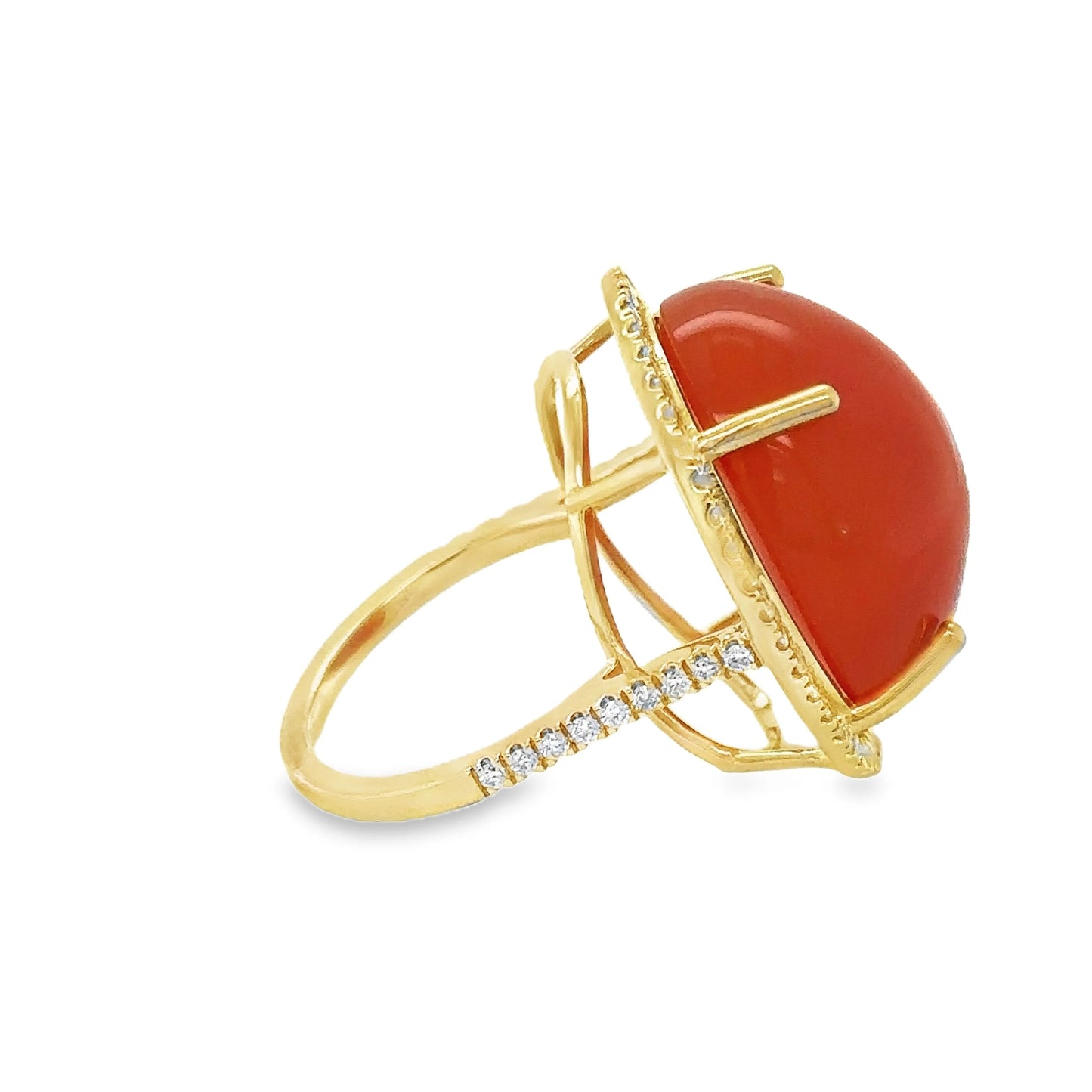 14KT YELLOW GOLD ORANGE SAPPHIRE AND DIAMONDS RING