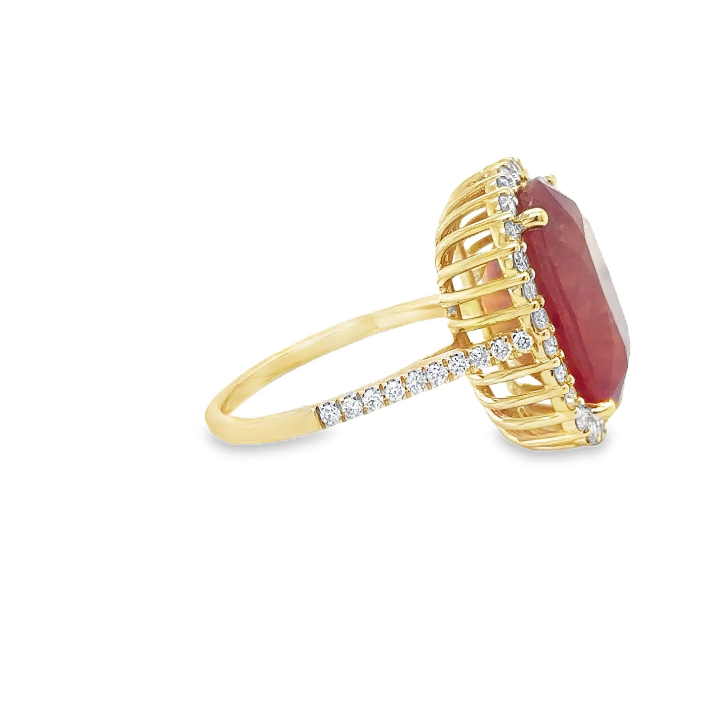 14KT YELLOW GOLD ORANGE SAPPHIRE AND DIAMONDS RING