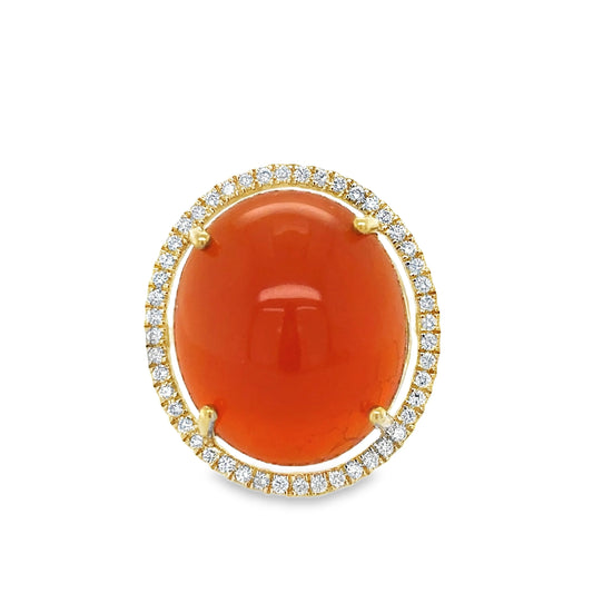 14KT YELLOW GOLD ORANGE SAPPHIRE AND DIAMONDS RING