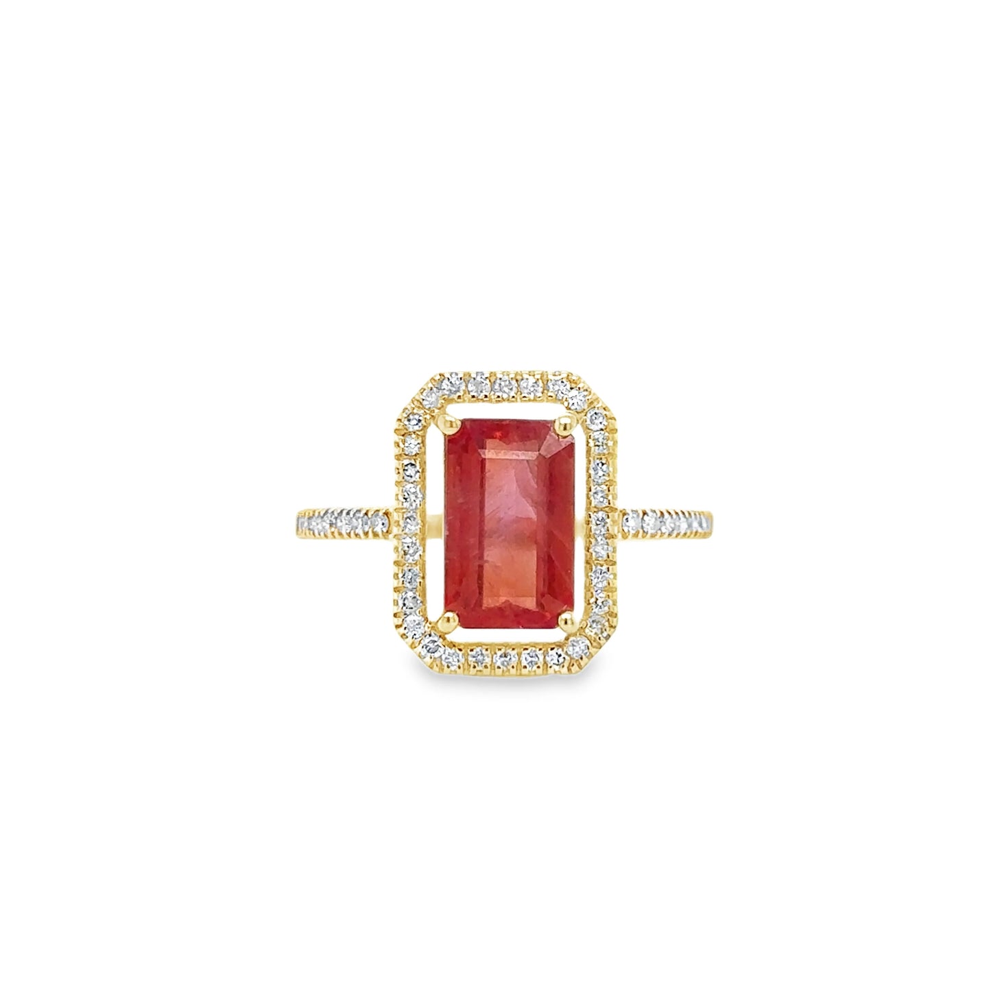 14KT YELLOW GOLD ORANGE SAPPHIRE AND DIAMONDS RING