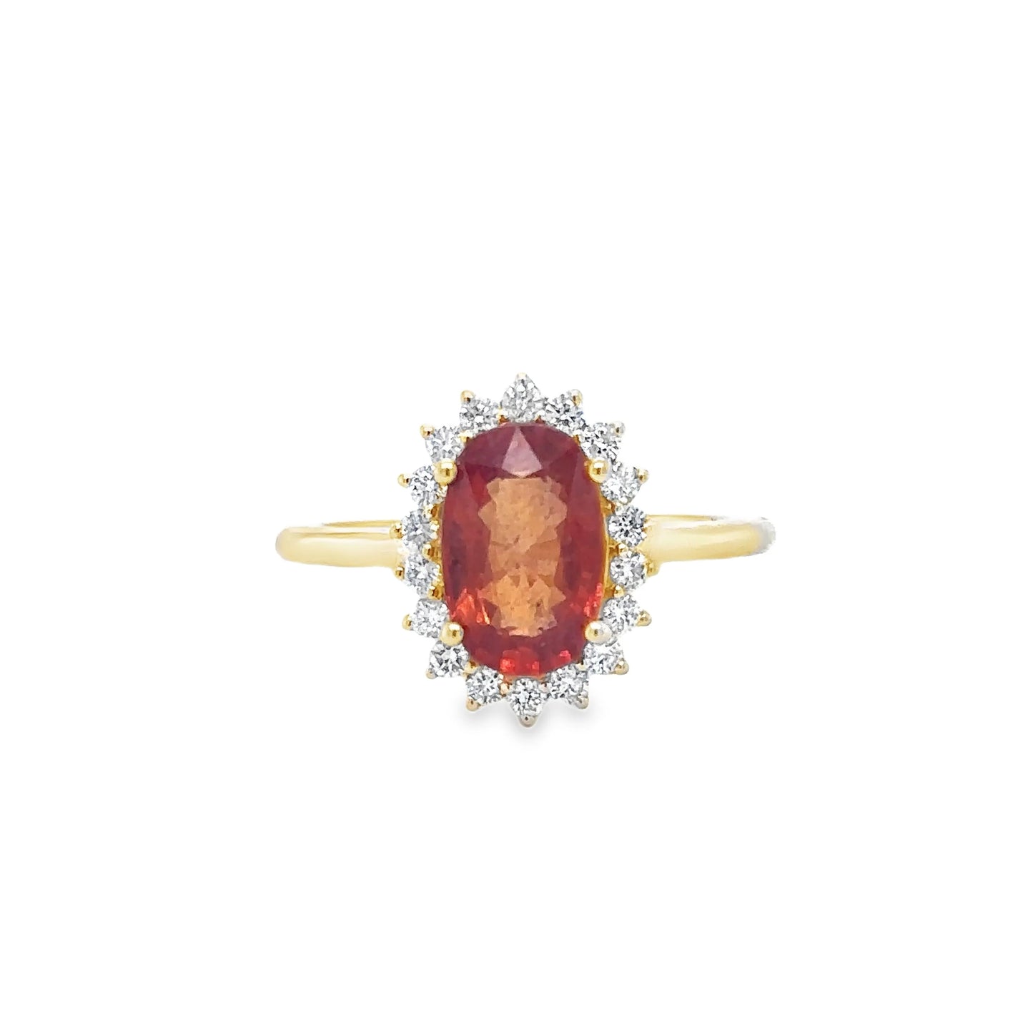 14KT YELLOW GOLD ORANGE SAPPHIRE AND DIAMONDS RING