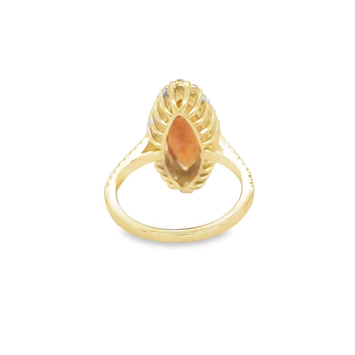 14KT YELLOW GOLD ORANGE SAPPHIRE AND DIAMONDS RING