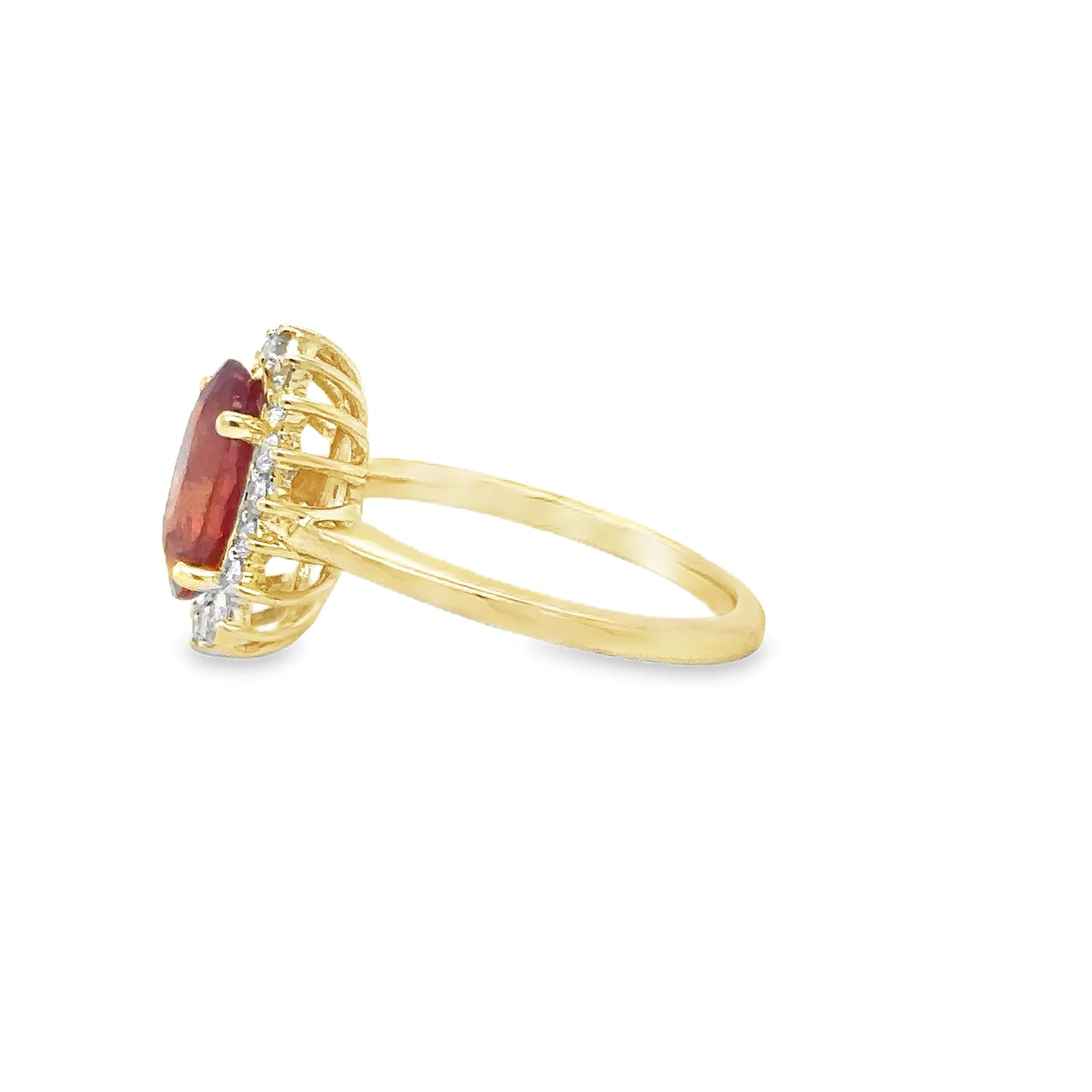14KT YELLOW GOLD ORANGE SAPPHIRE AND DIAMONDS RING