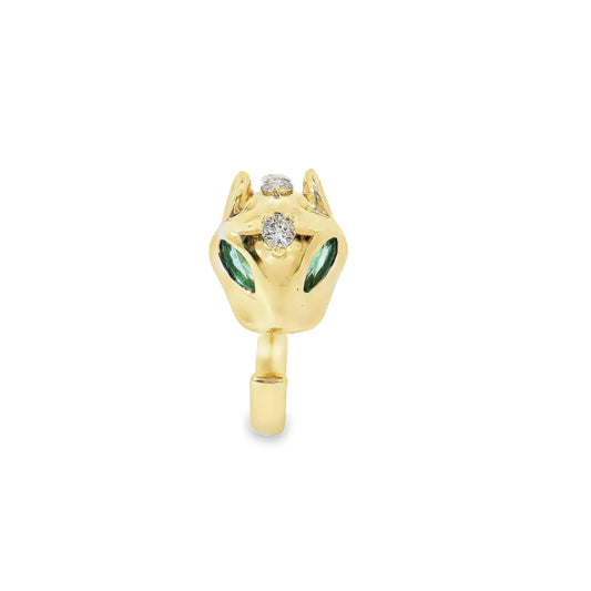14KT YELLOW GOLD PANTHER RING WITH EMERALD AND DIAMONDS