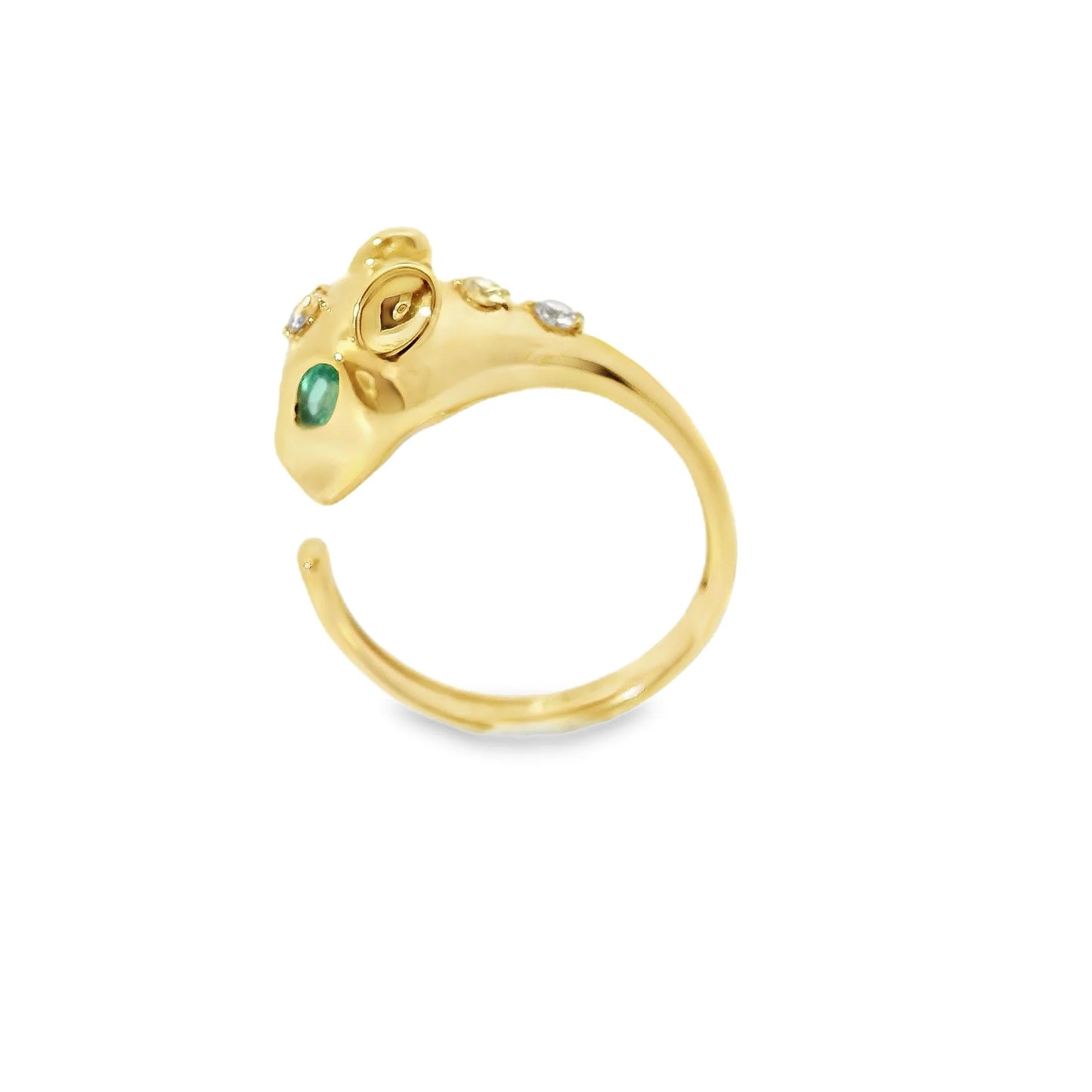 14KT YELLOW GOLD PANTHER RING WITH EMERALD AND DIAMONDS