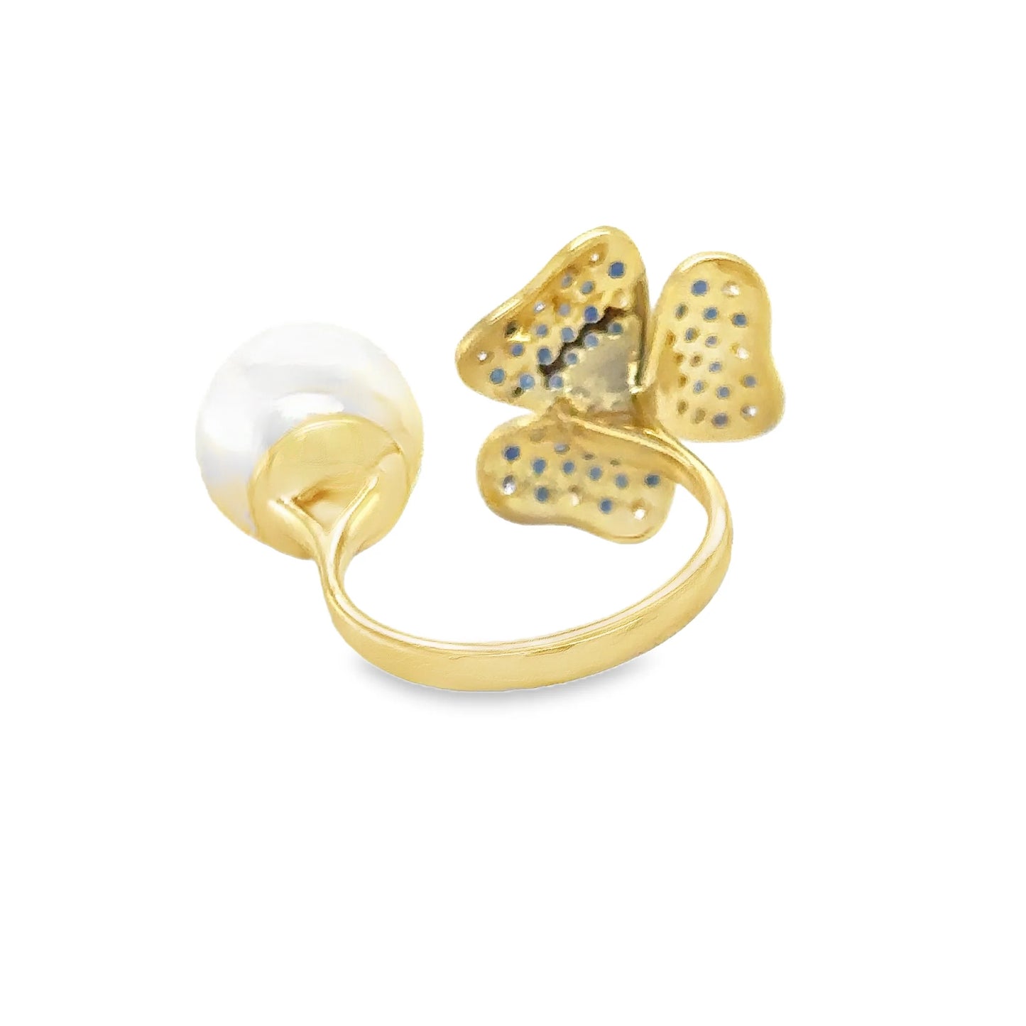 14KT YELLOW GOLD PEARL, SAPPHIRE AND DIAMOND RING