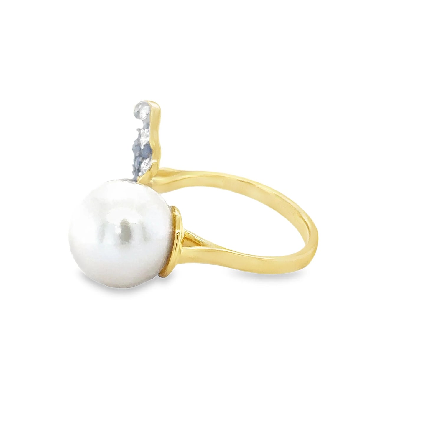 14KT YELLOW GOLD PEARL, SAPPHIRE AND DIAMOND RING