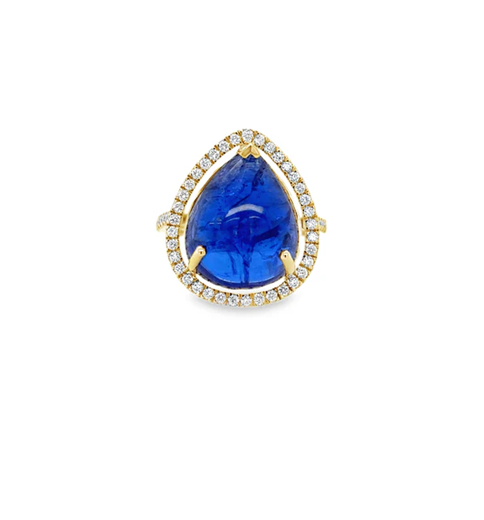 14KT YELLOW GOLD PEAR SHAPE TANZANITE AND DIAMOND RING