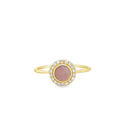 14KT YELLOW GOLD PINK OPAL RING WITH DIAMONDS