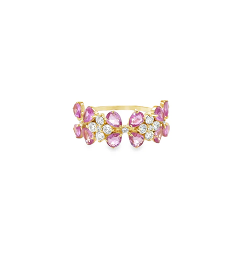 14KT YELLOW GOLD PINK SAPPHIRE AND DIAMOND RING