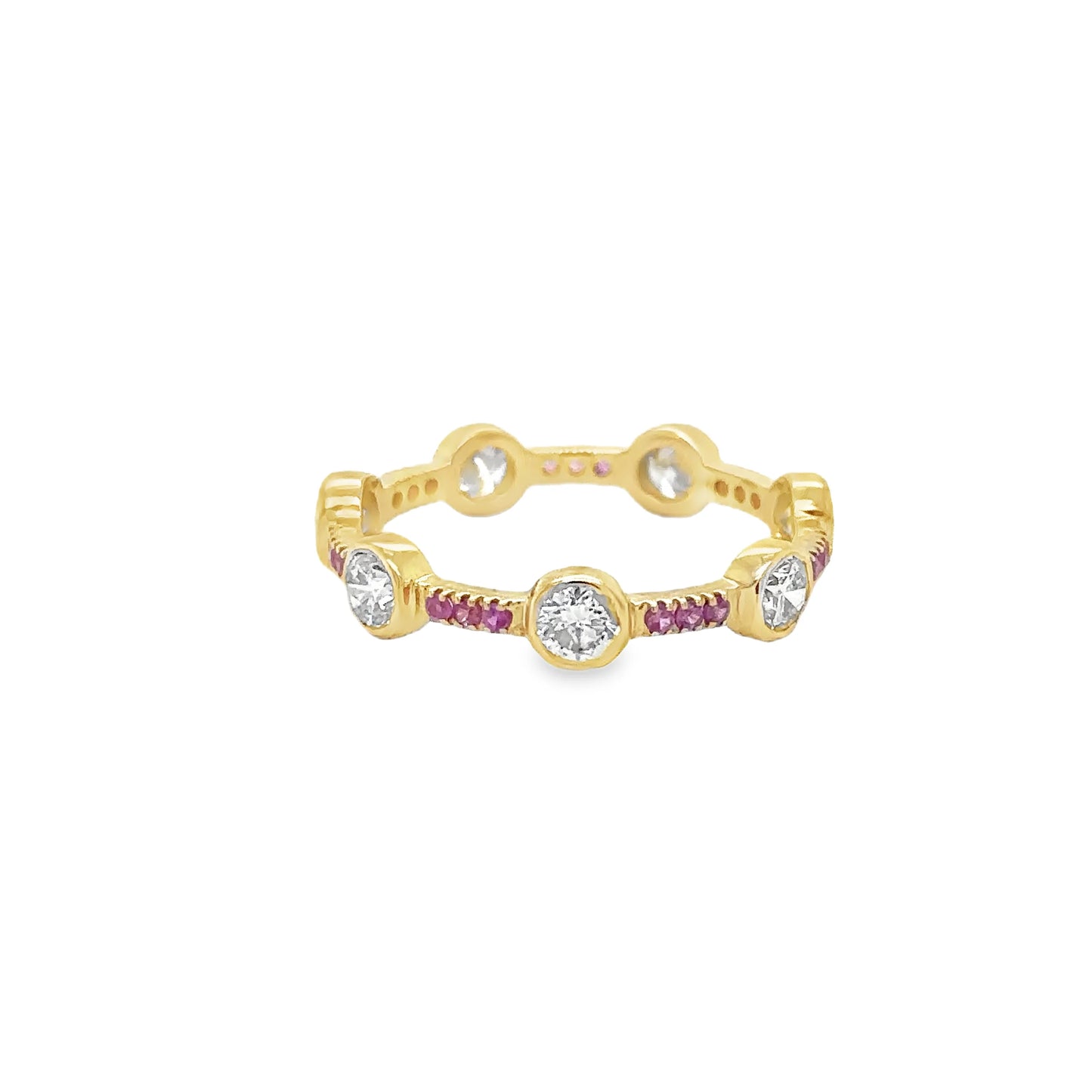 14KT YELLOW GOLD PINK SAPPHIRE AND DIAMOND RING