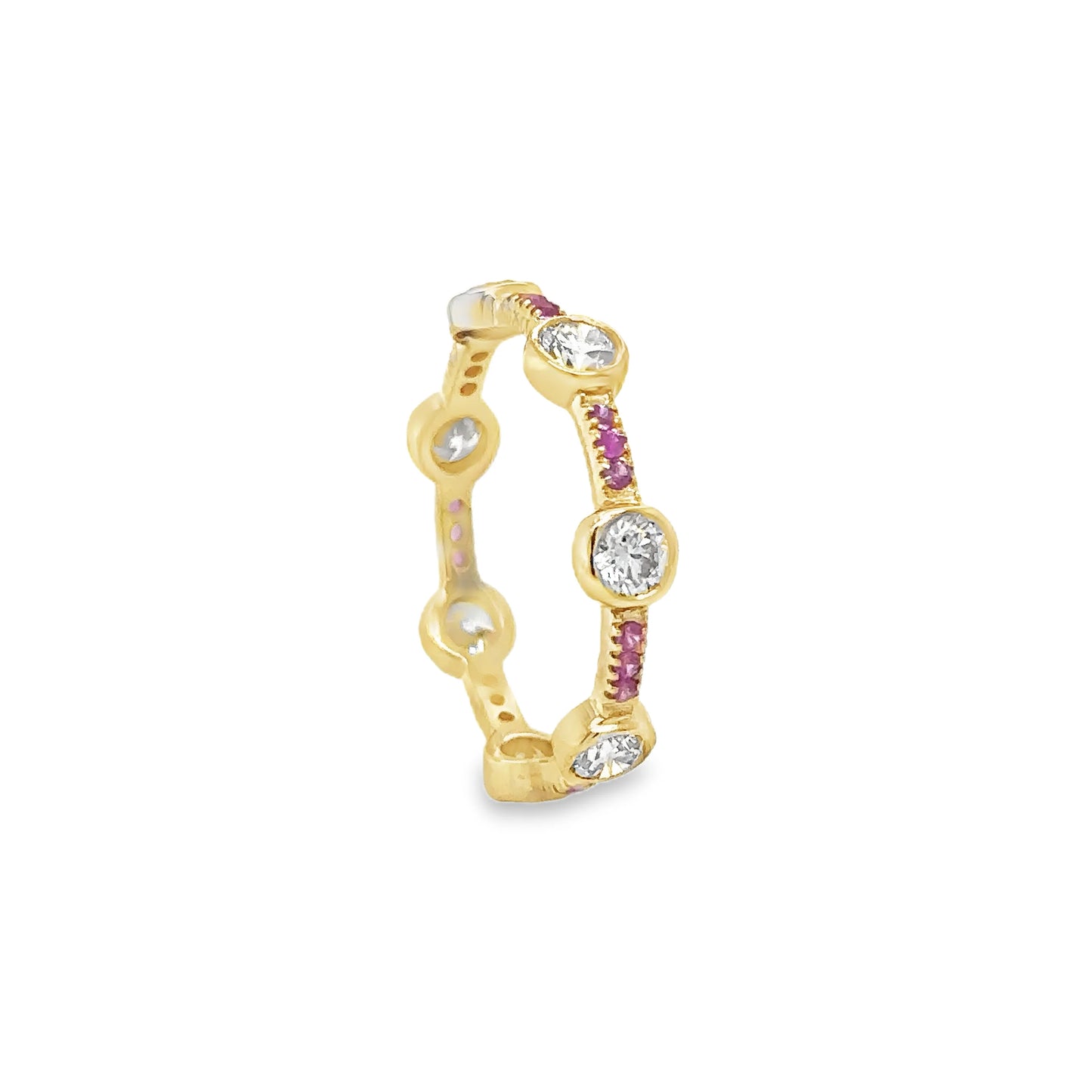 14KT YELLOW GOLD PINK SAPPHIRE AND DIAMOND RING