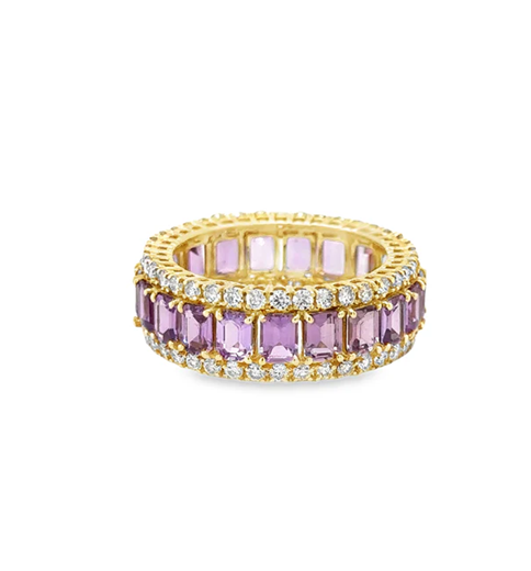 14KT YELLOW GOLD PINK SAPPHIRE AND DIAMONDS RING