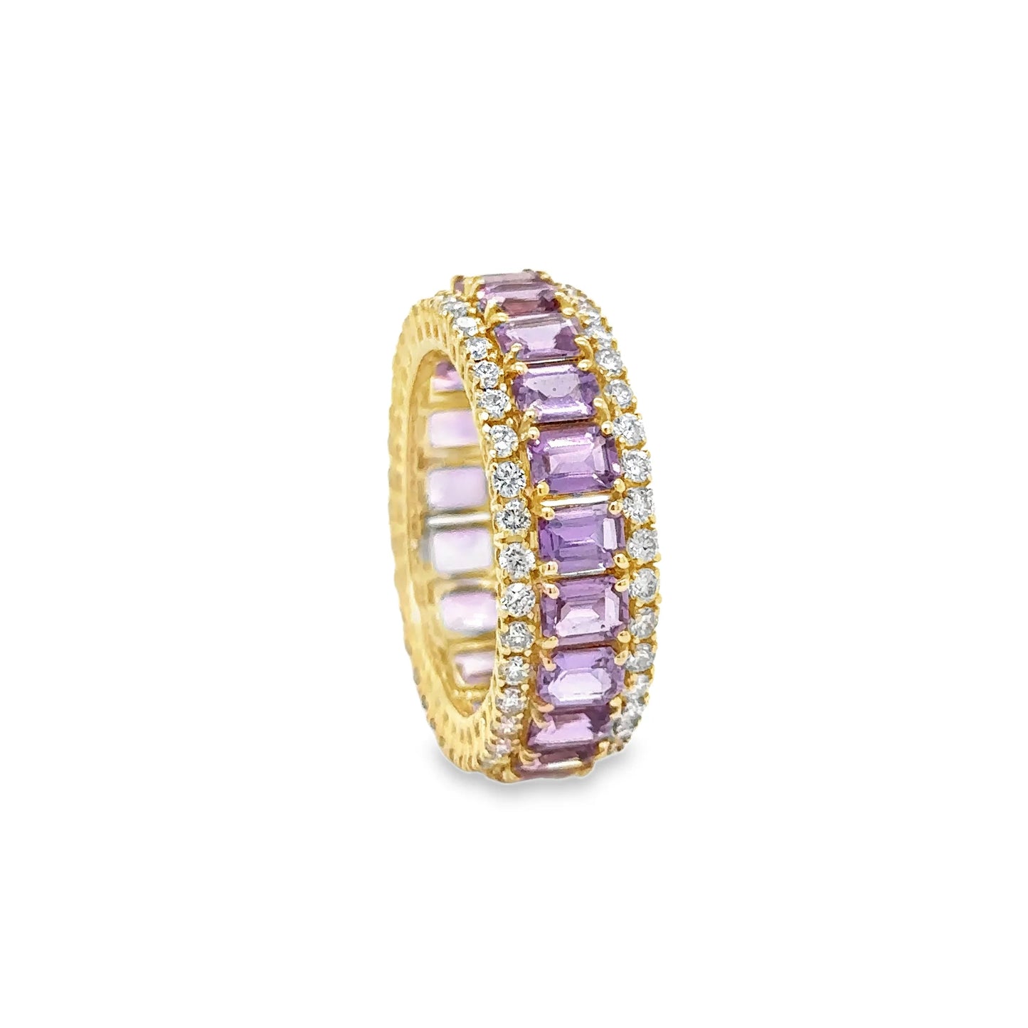 14KT YELLOW GOLD PINK SAPPHIRE AND DIAMONDS RING