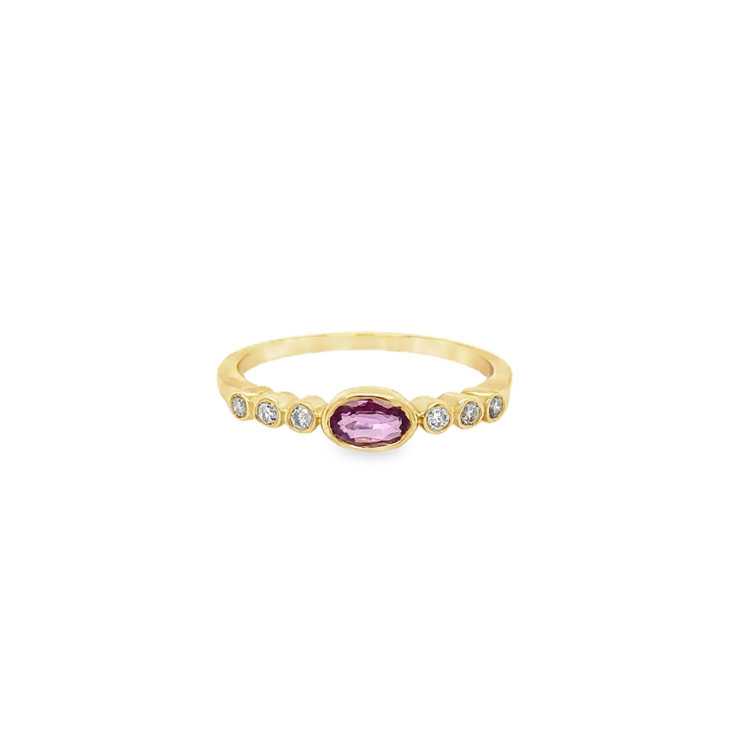 14KT YELLOW GOLD PINK SAPPHIRE AND DIAMONDS RING