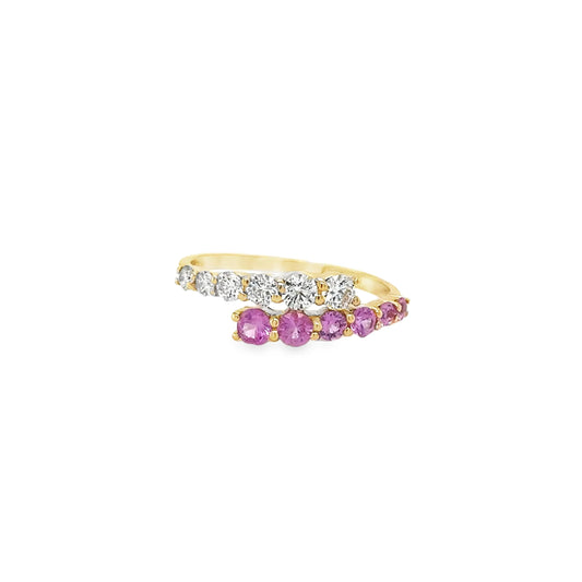 14KT YELLOW GOLD PINK SAPPHIRE AND DIAMONDS RING