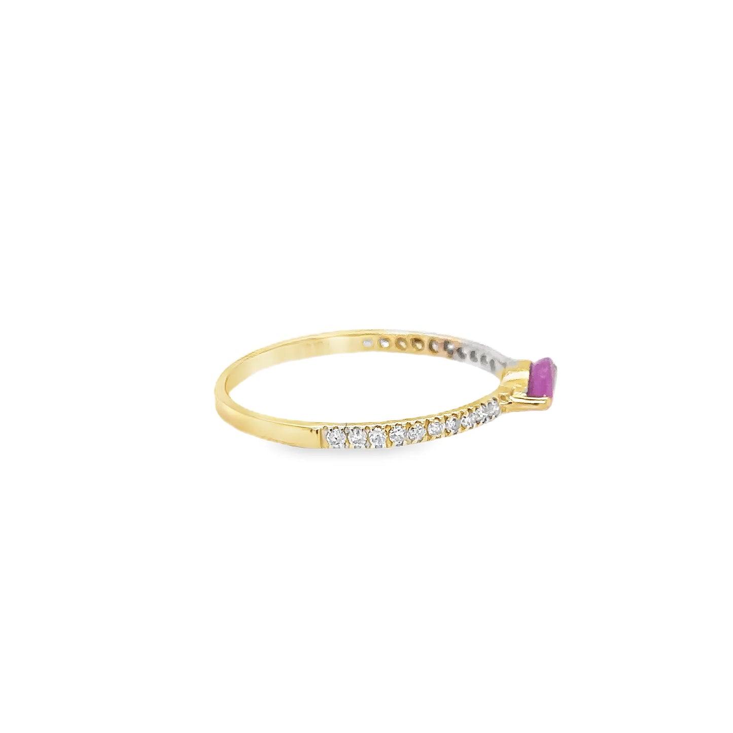 14KT YELLOW GOLD PINK SAPPHIRE AND DIAMONDS RING