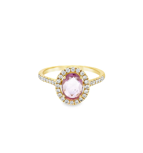 14KT YELLOW GOLD PINK SAPPHIRE RING WITH DIAMONDS