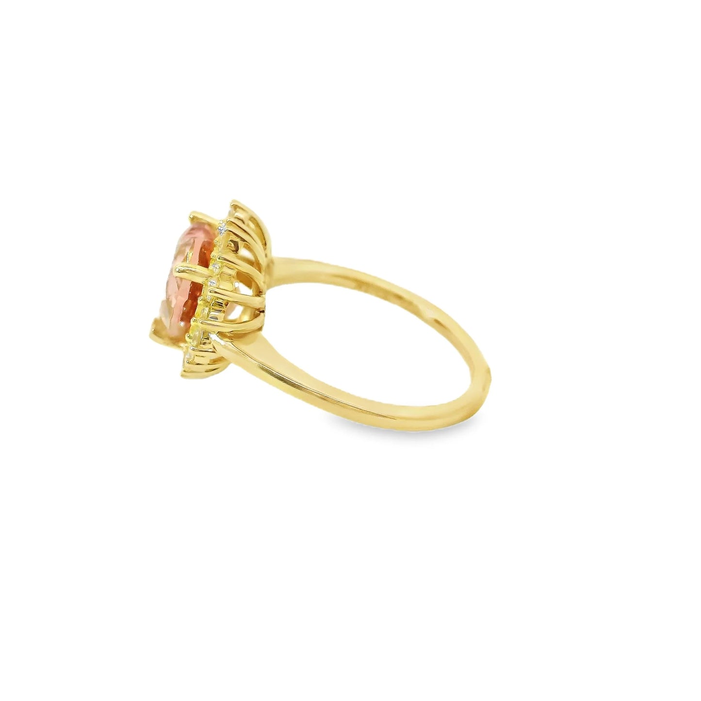 14KT YELLOW GOLD PINK TOURMALINE AND DIAMOND HEART SHAPED RING