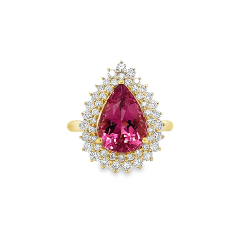 14KT YELLOW GOLD PINK TOURMALINE AND DIAMOND RING