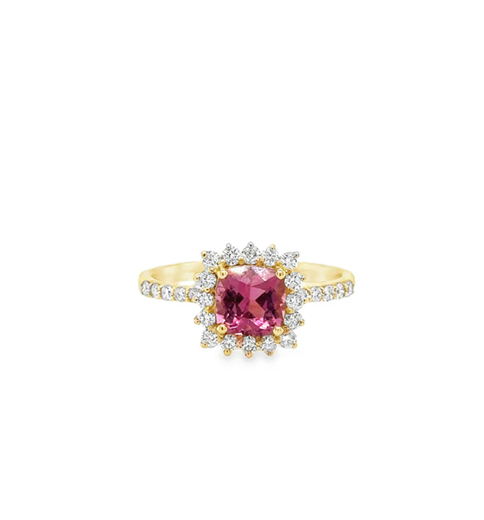 14KT YELLOW GOLD PINK TOURMALINE AND DIAMONDS RING