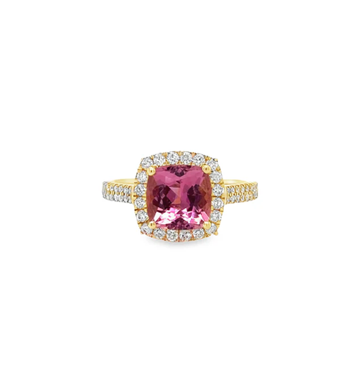14KT YELLOW GOLD PINK TOURMALINE AND DIAMONDS RING