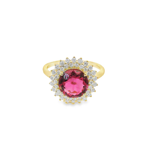 14KT YELLOW GOLD PINK TOURMALINE AND DIAMONDS RING