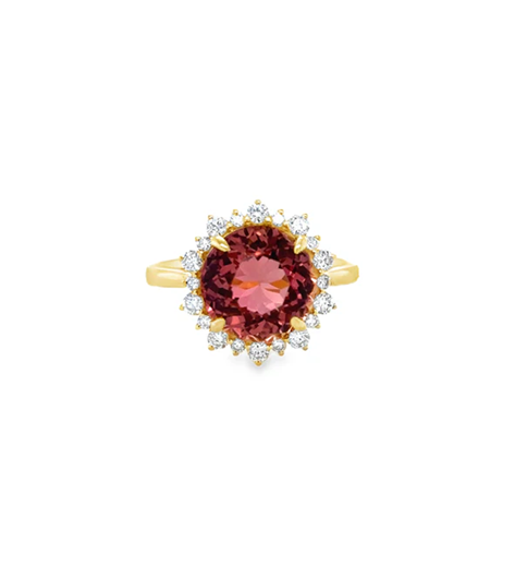 14KT YELLOW GOLD PINK TOURMALINE AND DIAMONDS RING