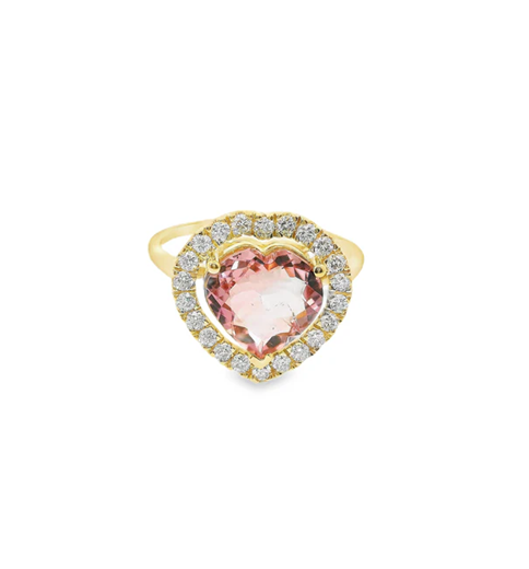 14KT YELLOW GOLD PINK TOURMALINE AND DIAMONDS RING