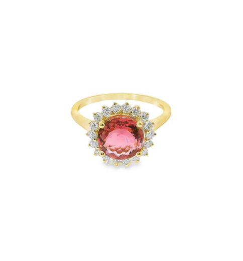 14KT YELLOW GOLD PINK TOURMALINE AND DIAMONDS RING