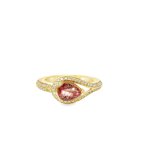 14KT YELLOW GOLD PINK TOURMALINE AND DIAMONDS RING