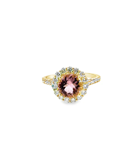 14KT YELLOW GOLD PINK TOURMALINE AND DIAMONDS RING