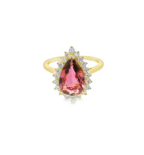 14KT YELLOW GOLD PINK TOURMALINE AND DIAMONDS RING