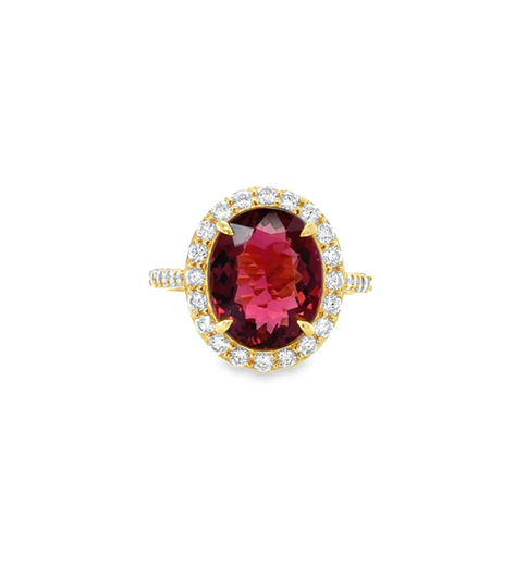14KT YELLOW GOLD PINK TOURMALINE AND DIAMONDS RING