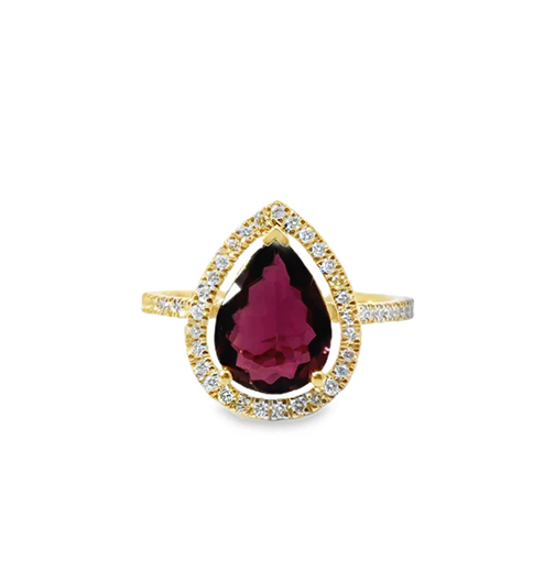 14KT YELLOW GOLD PINK TOURMALINE AND DIAMONDS RING