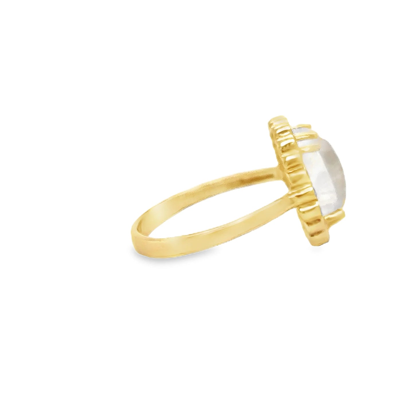 14KT YELLOW GOLD RAINBOW MOON STONE AND DIAMOND RING