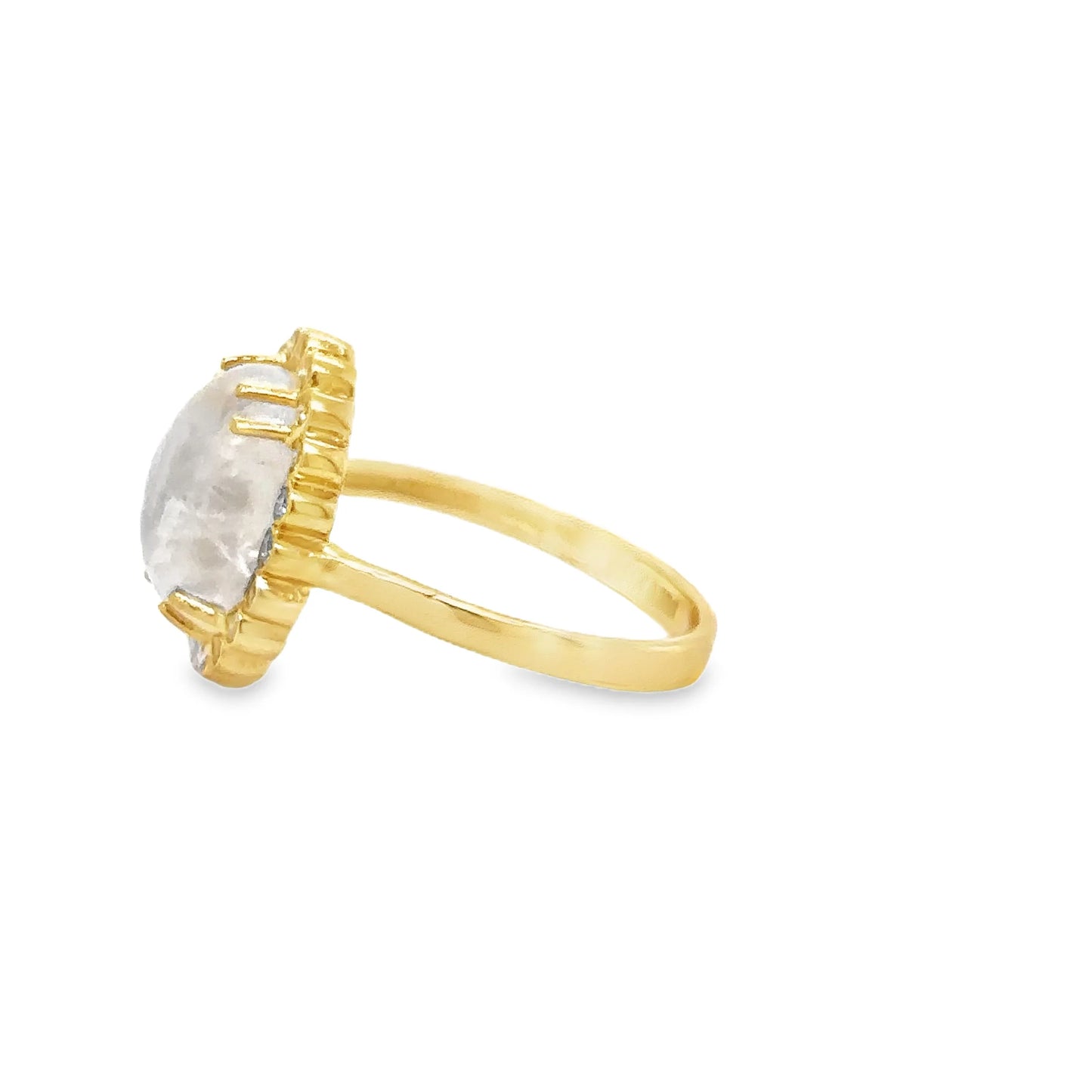 14KT YELLOW GOLD RAINBOW MOON STONE AND DIAMOND RING