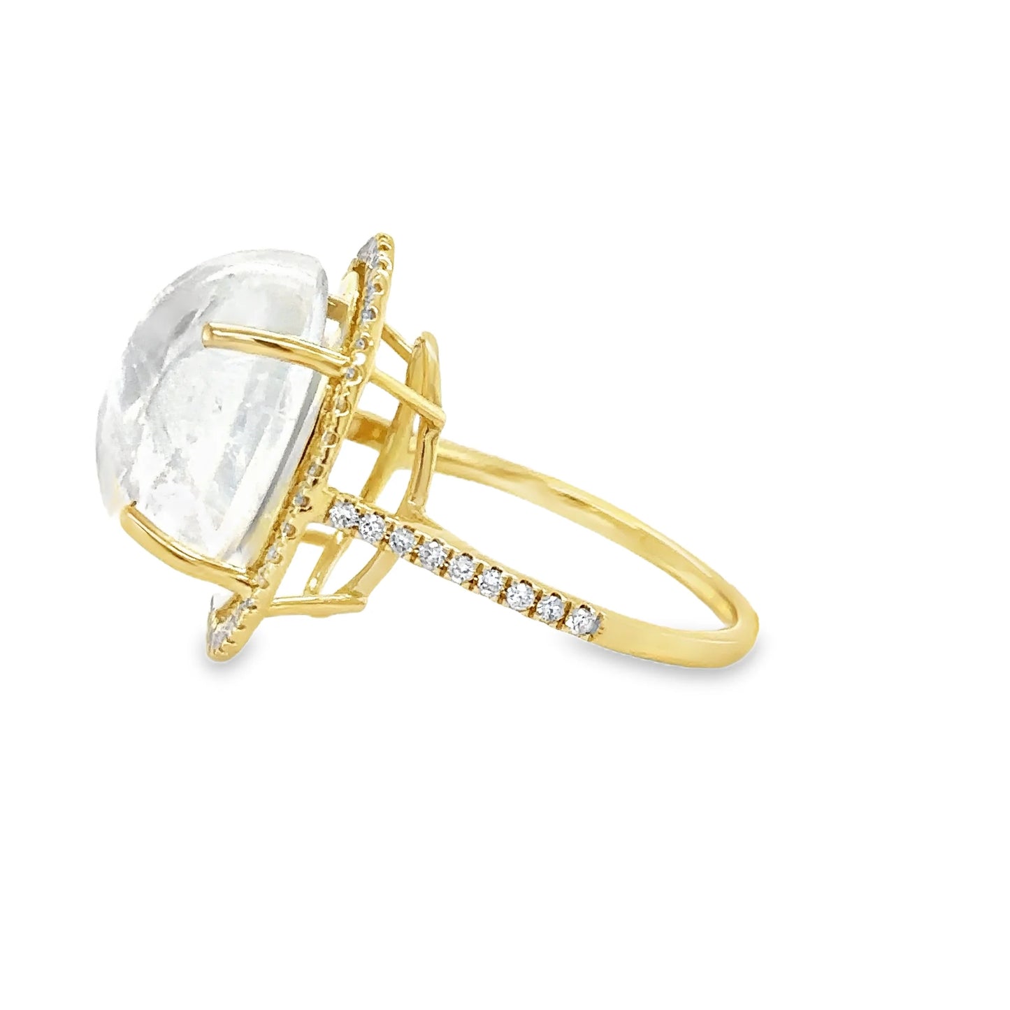 14KT YELLOW GOLD RAINBOW MOONSTONE AND DIAMONDS RING