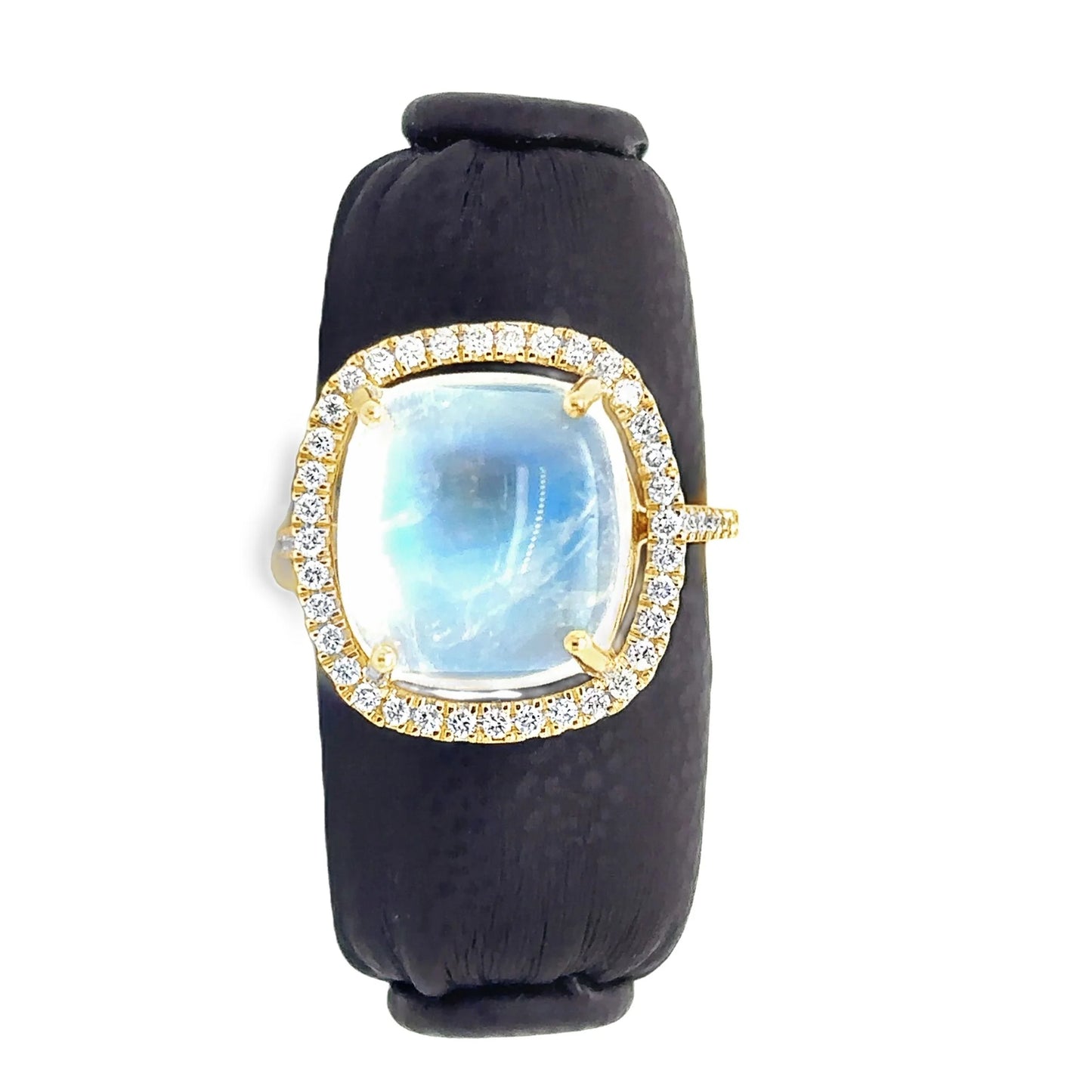 14KT YELLOW GOLD RAINBOW MOONSTONE AND DIAMONDS RING
