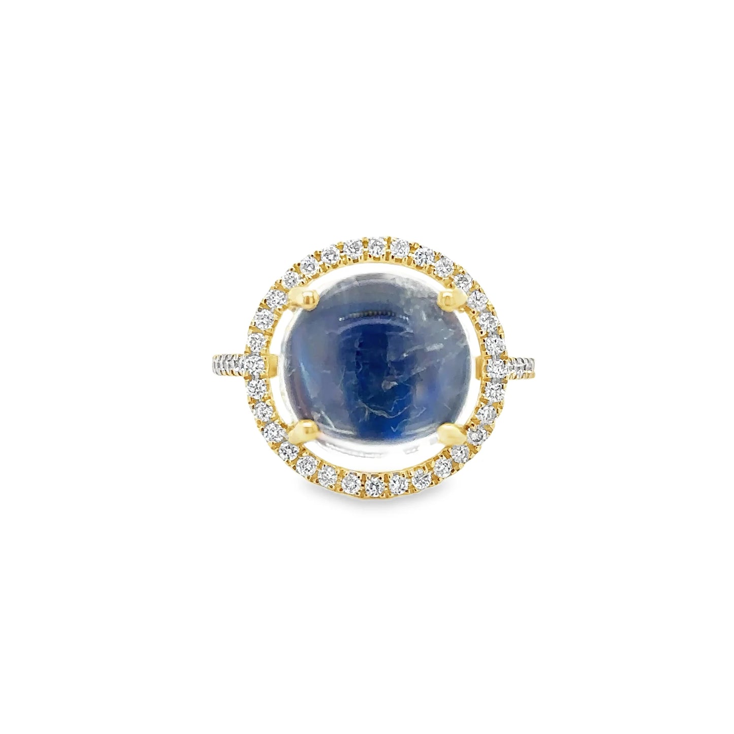 14KT YELLOW GOLD RAINBOW MOONSTONE AND DIAMONDS RING