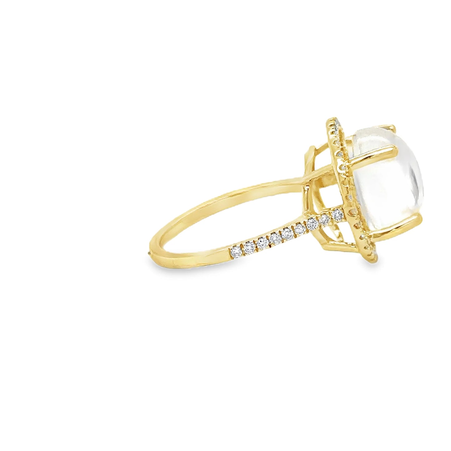 14KT YELLOW GOLD RAINBOW MOONSTONE AND DIAMONDS RING