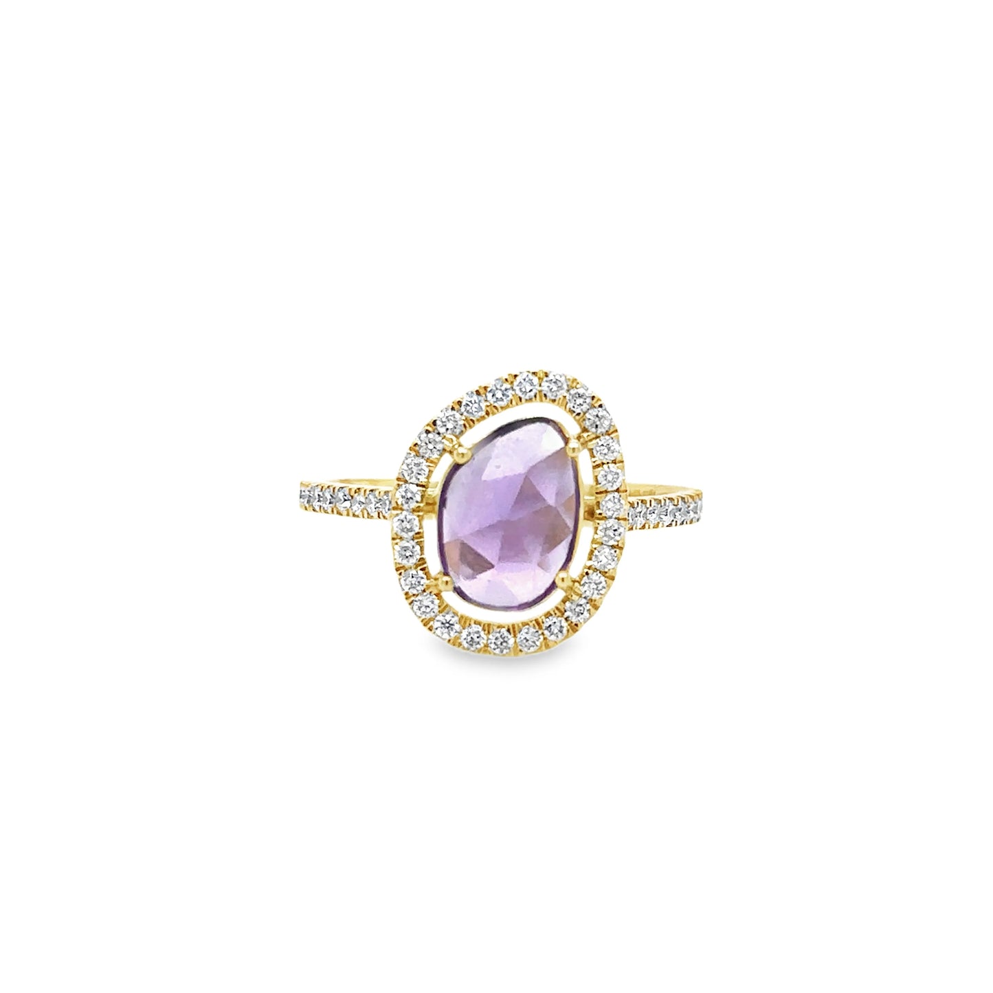 14KT YELLOW GOLD ROSE CUT SAPPHIRE AND DIAMONDS RING