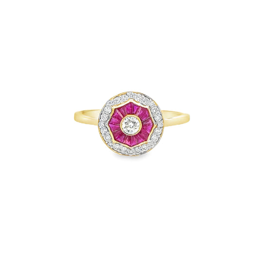 14KT YELLOW GOLD RUBY AND DIAMONDS RING