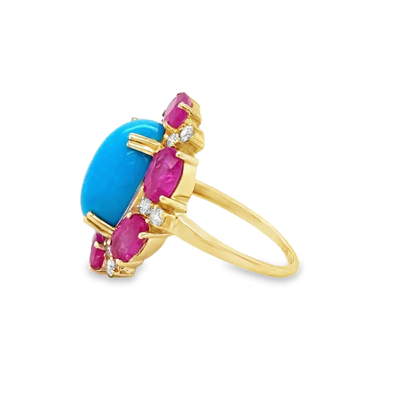 14KT YELLOW GOLD RUBY, TURQUOISE AND DIAMOND RING
