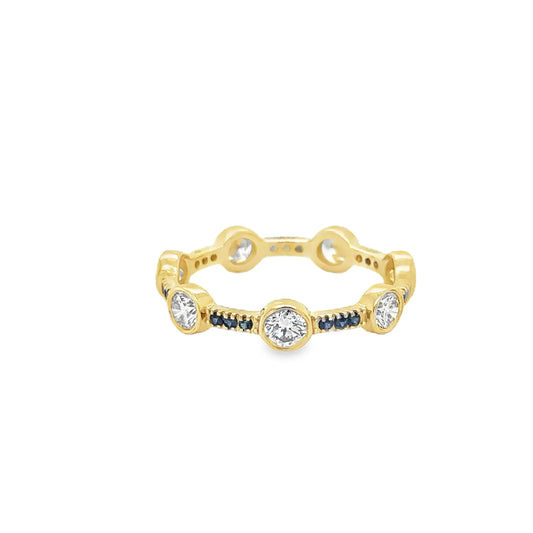 14KT YELLOW GOLD SAPPHIRE AND DIAMOND RING