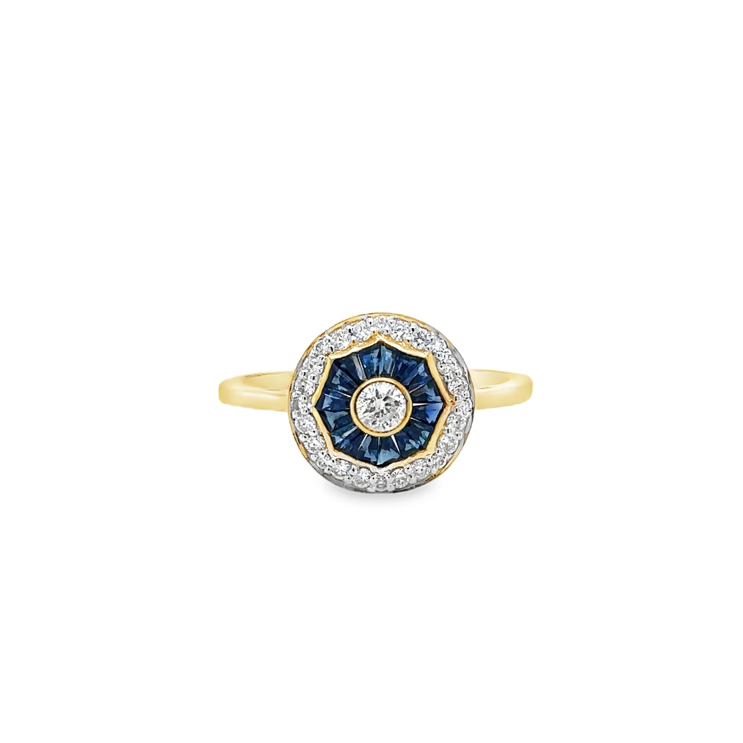 14KT YELLOW GOLD SAPPHIRE AND DIAMONDS RING