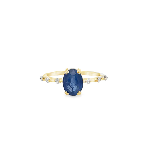 14KT YELLOW GOLD SAPPHIRE AND DIAMONDS RING